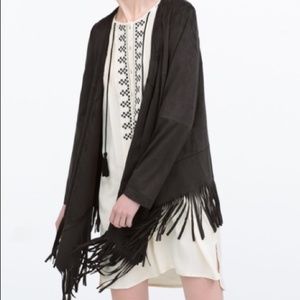 Zara Suede Fringe Black Jacket Blazer
